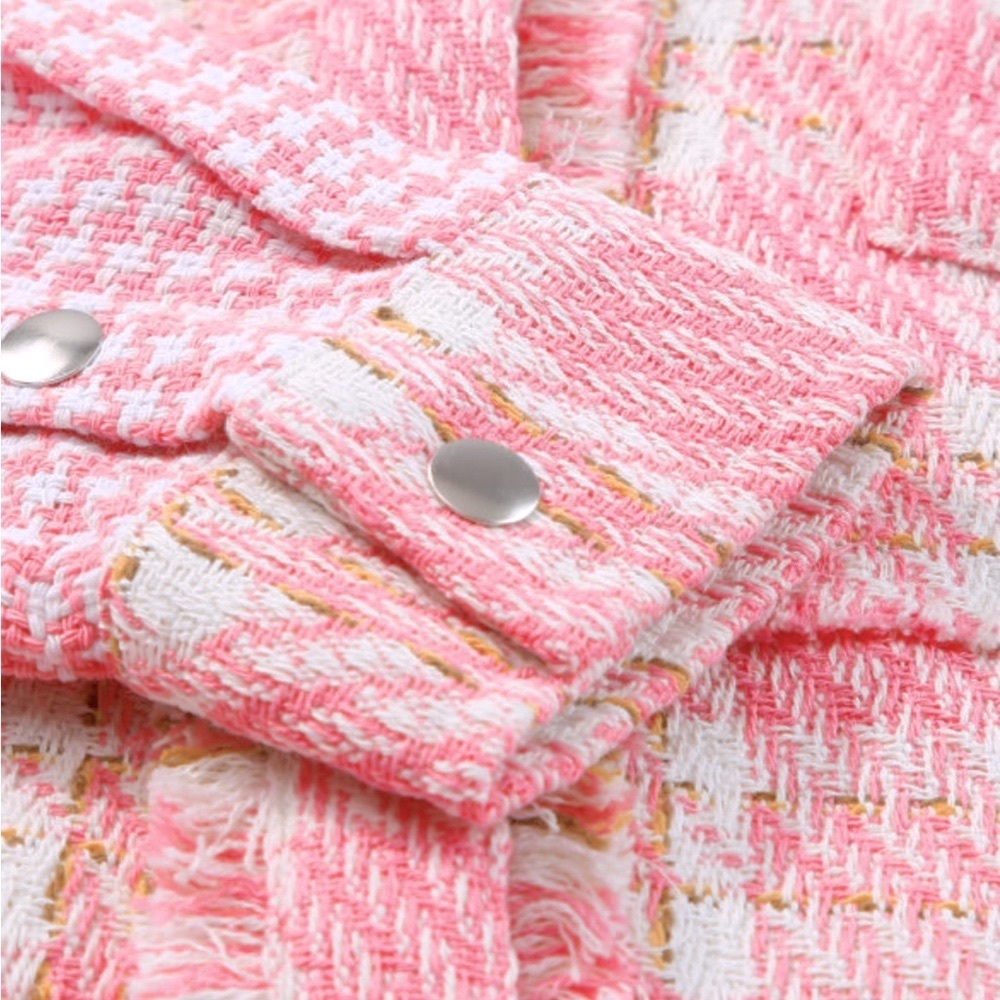 🍁”Tweed Me Alone” Pink Plaid Craft Distressed Houndstooth - Picture 11 of 16